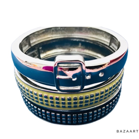 SOLD 3 Stackable Stretch Bangle Bracelets Lia Sophia Rhodium Plated Pixel - Picture 2 of 12